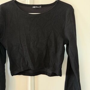 Zara Black Ribbed Long Sleeve Crop Top